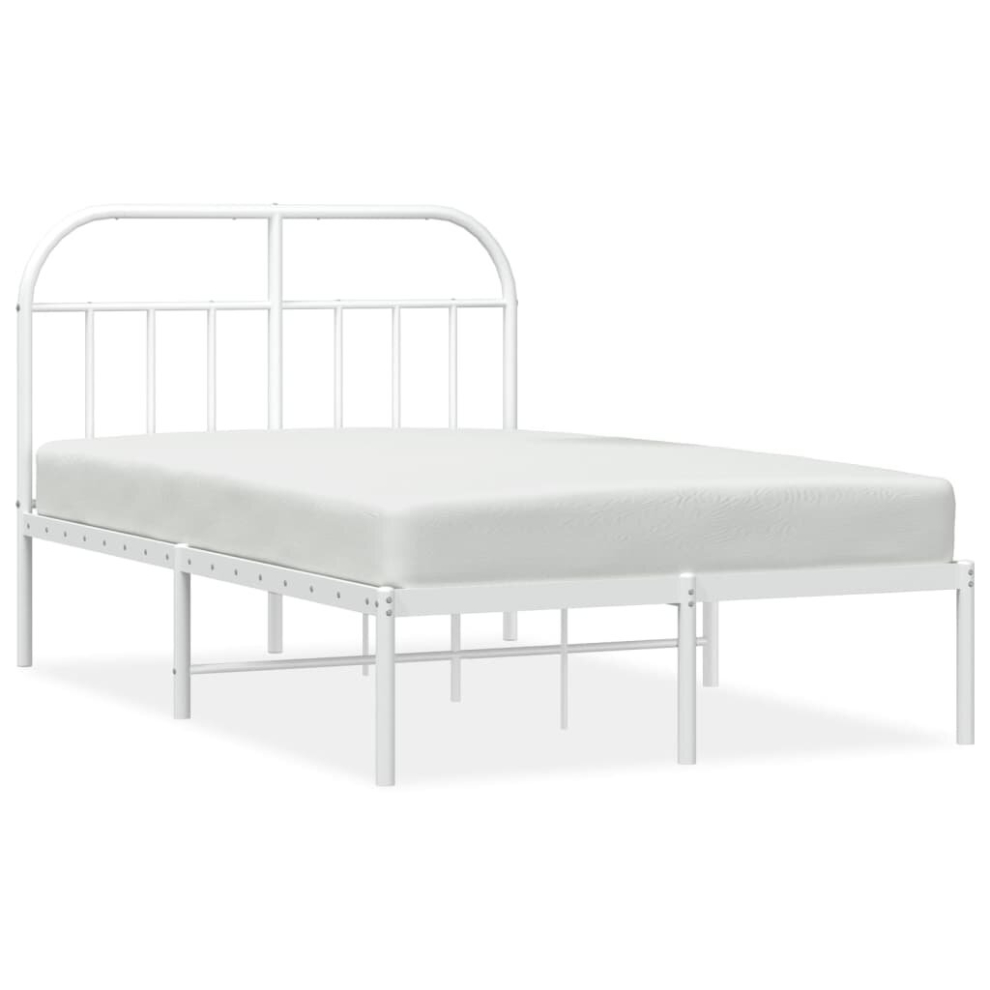 Vidaxl (White, 135 X 190/With Headboard) Metal Bed Frame Bedroom Bed Base Bedstead Metal Matress Foundation
