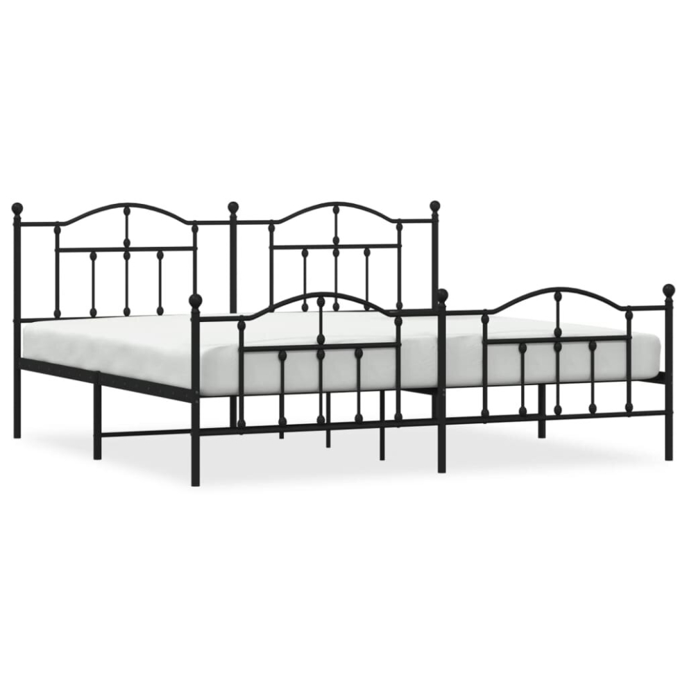 Vidaxl (Black, 200 X 200/With Headboard & Footboard) Metal Bed Frame Bedroom Platform Bed Base Bedstead Mattress Foundation