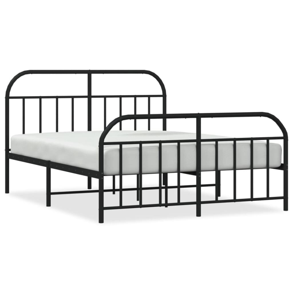 Vidaxl (Black, 135 X 190/With Headboard & Footboard) Metal Bed Frame Bedroom Bed Base Bedstead Metal Matress Foundation