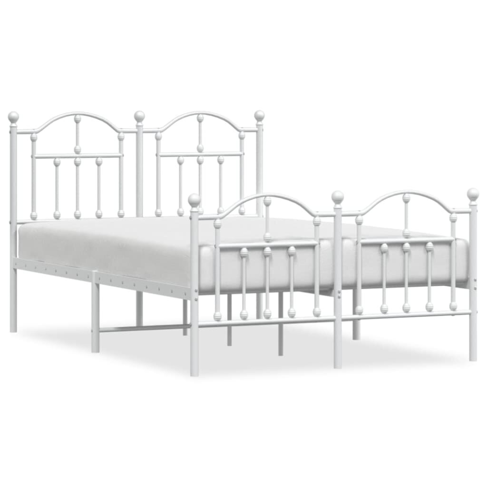 Vidaxl (White, 120 X 190/With Headboard & Footboard) Metal Bed Frame Bedroom Platform Bed Base Bedstead Mattress Foundation