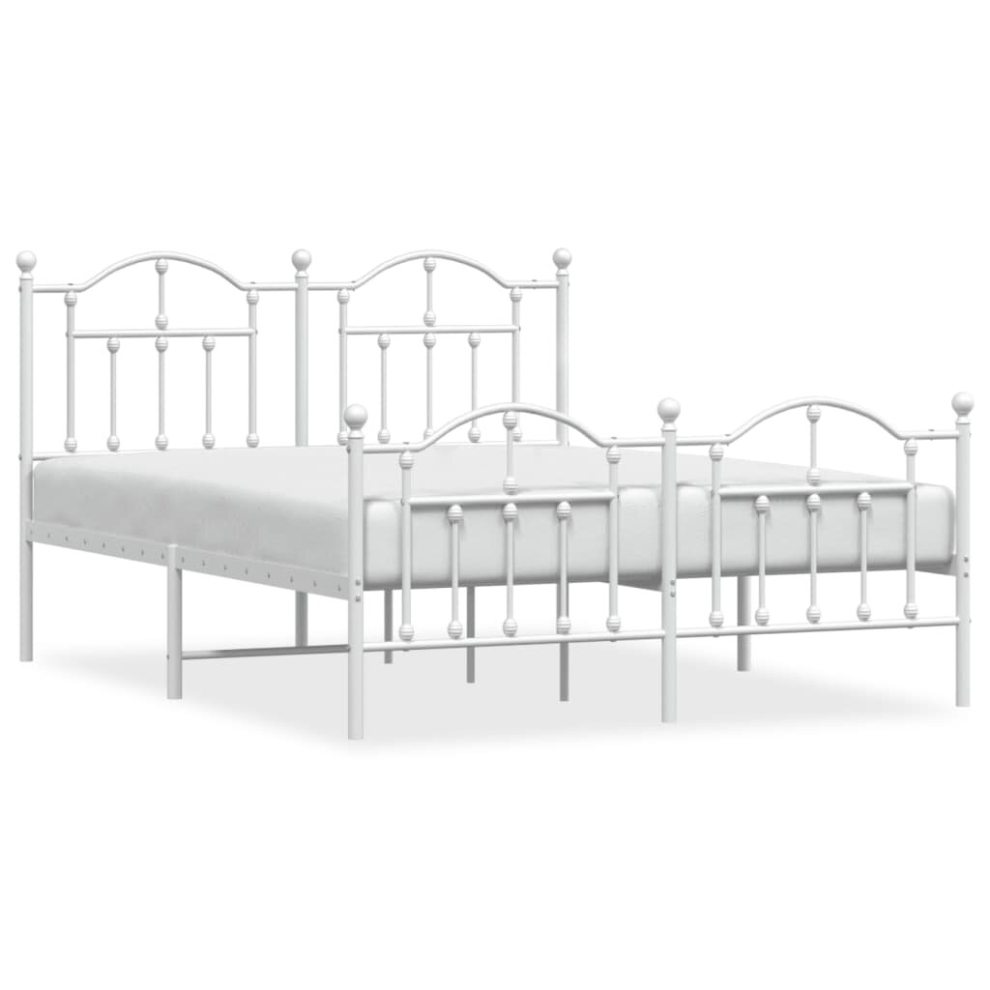 Vidaxl (White, 135 X 190/With Headboard & Footboard) Metal Bed Frame Bedroom Platform Bed Base Bedstead Mattress Foundation