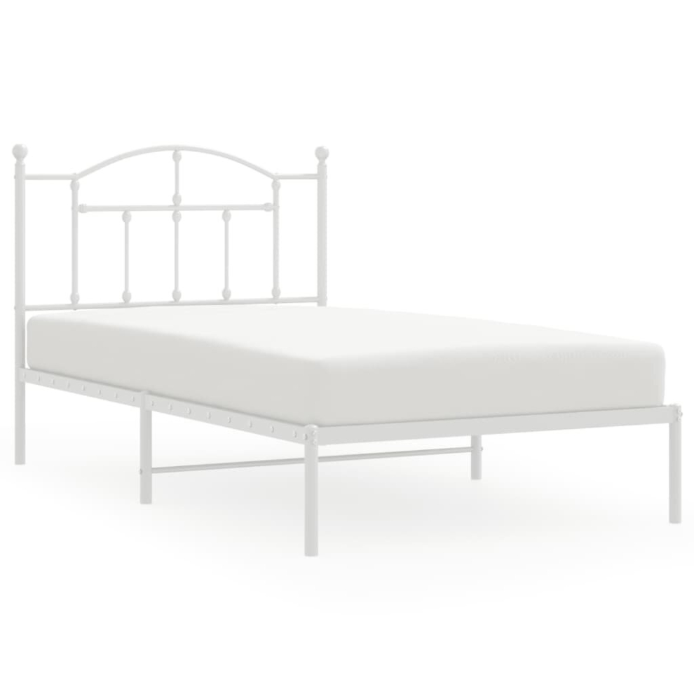 Vidaxl (White, 100 X 190/With Headboard) Metal Bed Frame Bedroom Platform Bed Base Bedstead Mattress Foundation