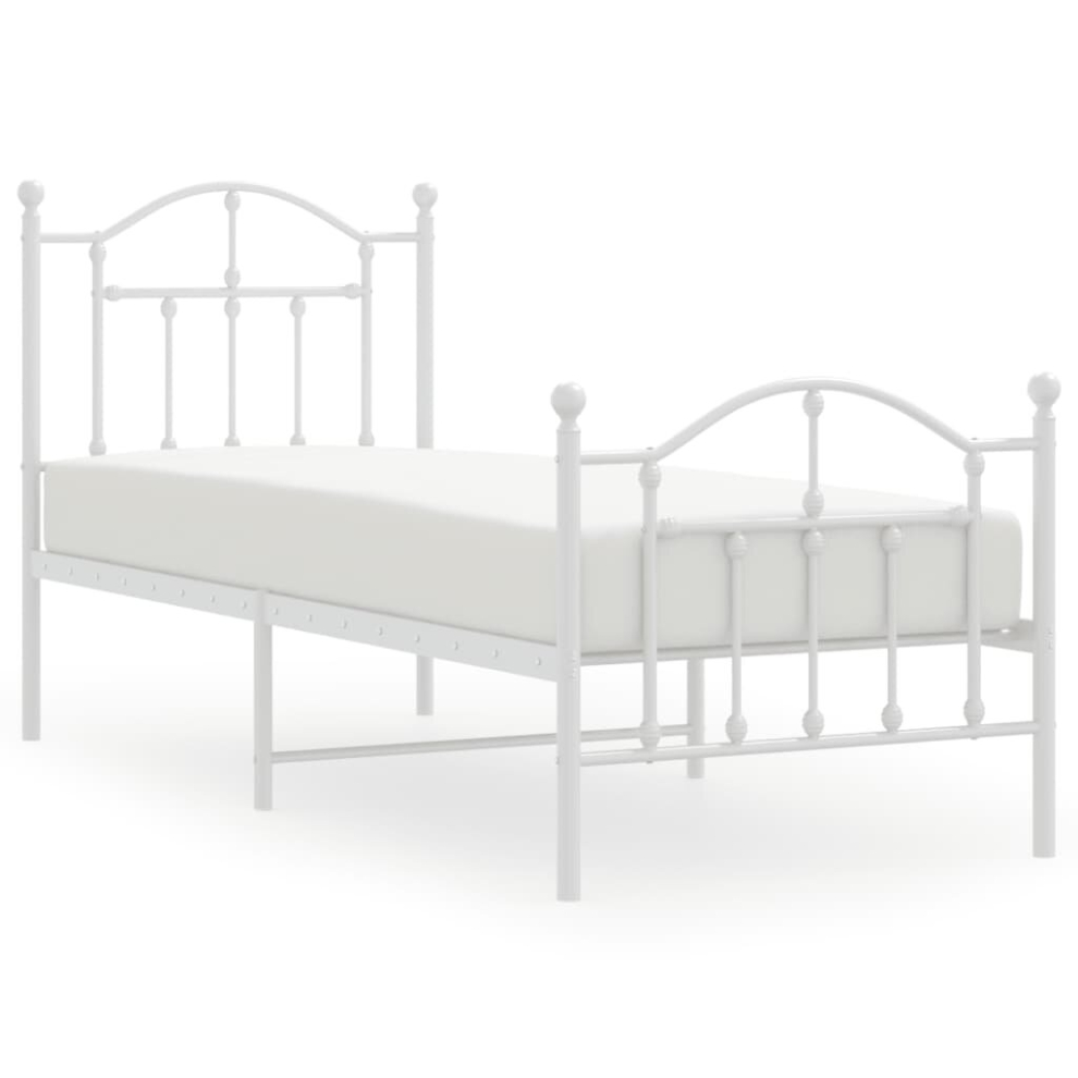 Vidaxl (White, 75 X 190/With Headboard & Footboard) Metal Bed Frame Bedroom Platform Bed Base Bedstead Mattress Foundation