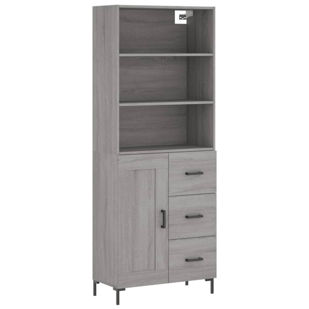 Vidaxl (Grey Sonoma, 1 Wood Door 3 Drawers) Highboard Sideboard Storage Cabinet Side Cabinet White Engineered Wood
