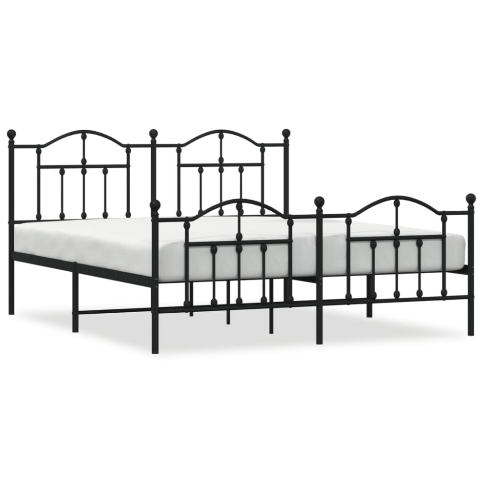 (black, 160 x 200/with headboard & footboard) vidaXL Metal Bed Frame Bed Base with Headboard Black 120x190 cm 4FT Small Double