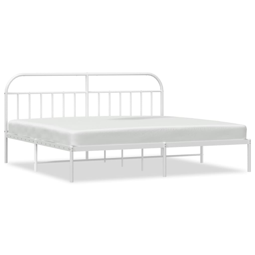 Vidaxl (White, 193 X 203/With Headboard) Metal Bed Frame Bedroom Bed Base Bedstead Metal Matress Foundation