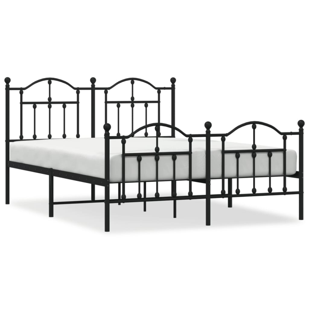 Vidaxl (Black, 140 X 200/With Headboard & Footboard) Metal Bed Frame Bedroom Platform Bed Base Bedstead Mattress Foundation