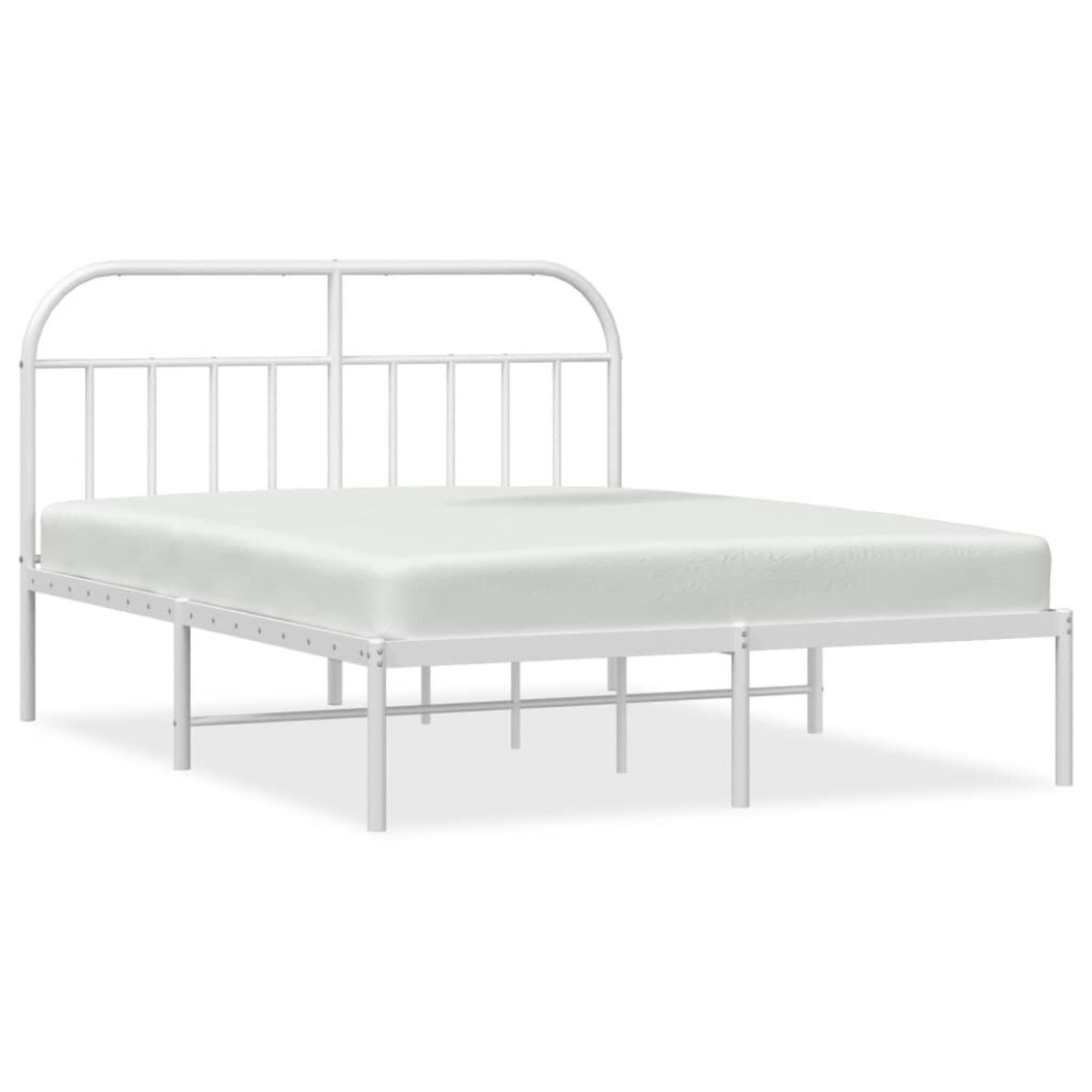 Vidaxl (White, 183 X 213/With Headboard) Metal Bed Frame Bedroom Bed Base Bedstead Metal Matress Foundation