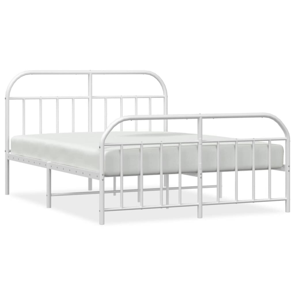 Vidaxl (White, 135 X 190/With Headboard & Footboard) Metal Bed Frame Bedroom Bed Base Bedstead Metal Matress Foundation