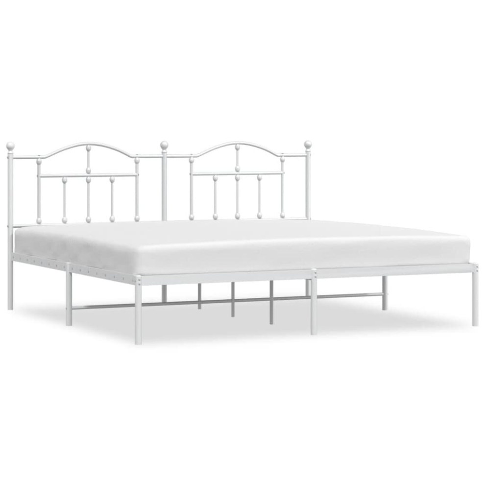 Vidaxl (White, 193 X 203/With Headboard) Metal Bed Frame Bedroom Platform Bed Base Bedstead Mattress Foundation