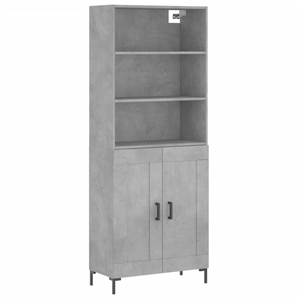 Vidaxl (Concrete Grey, 2 Wood Doors) Highboard Sideboard Storage Cabinet Side Cabinet White Engineered Wood