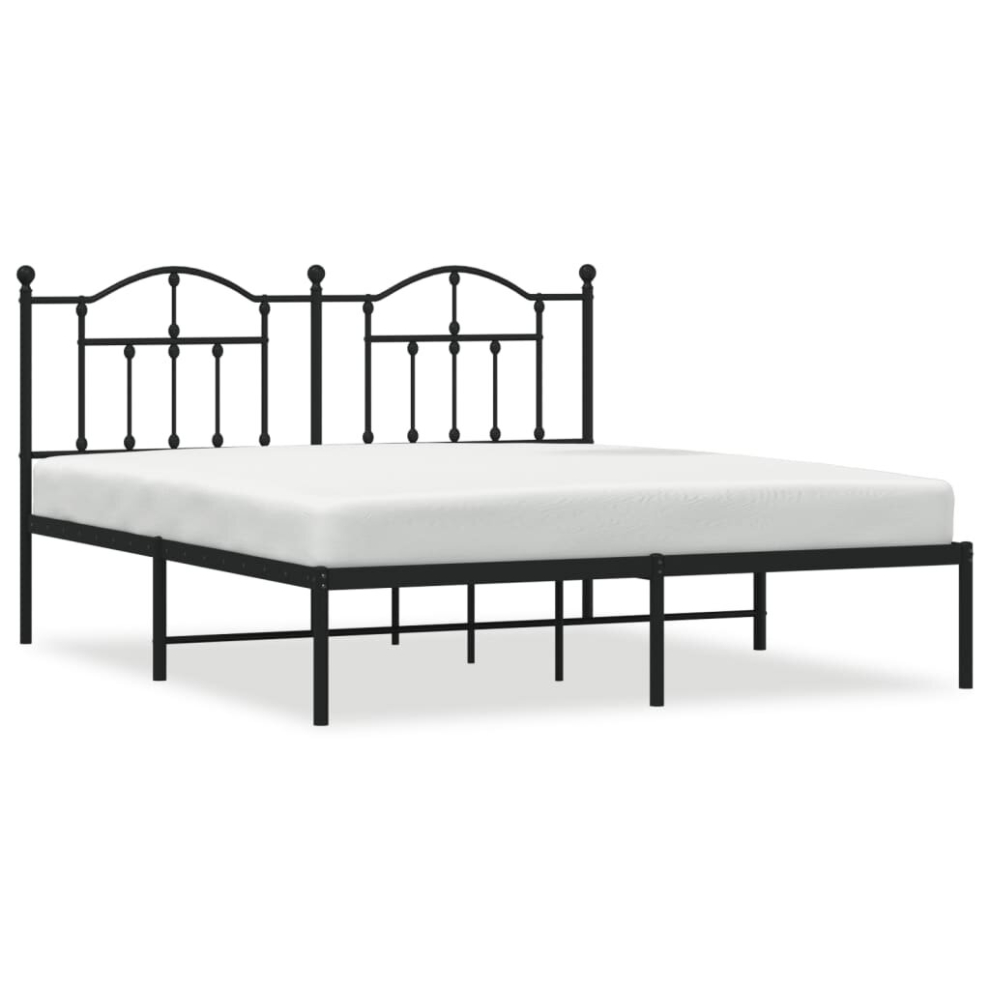 Vidaxl (Black, 180 X 200/With Headboard) Metal Bed Frame Bedroom Platform Bed Base Bedstead Mattress Foundation