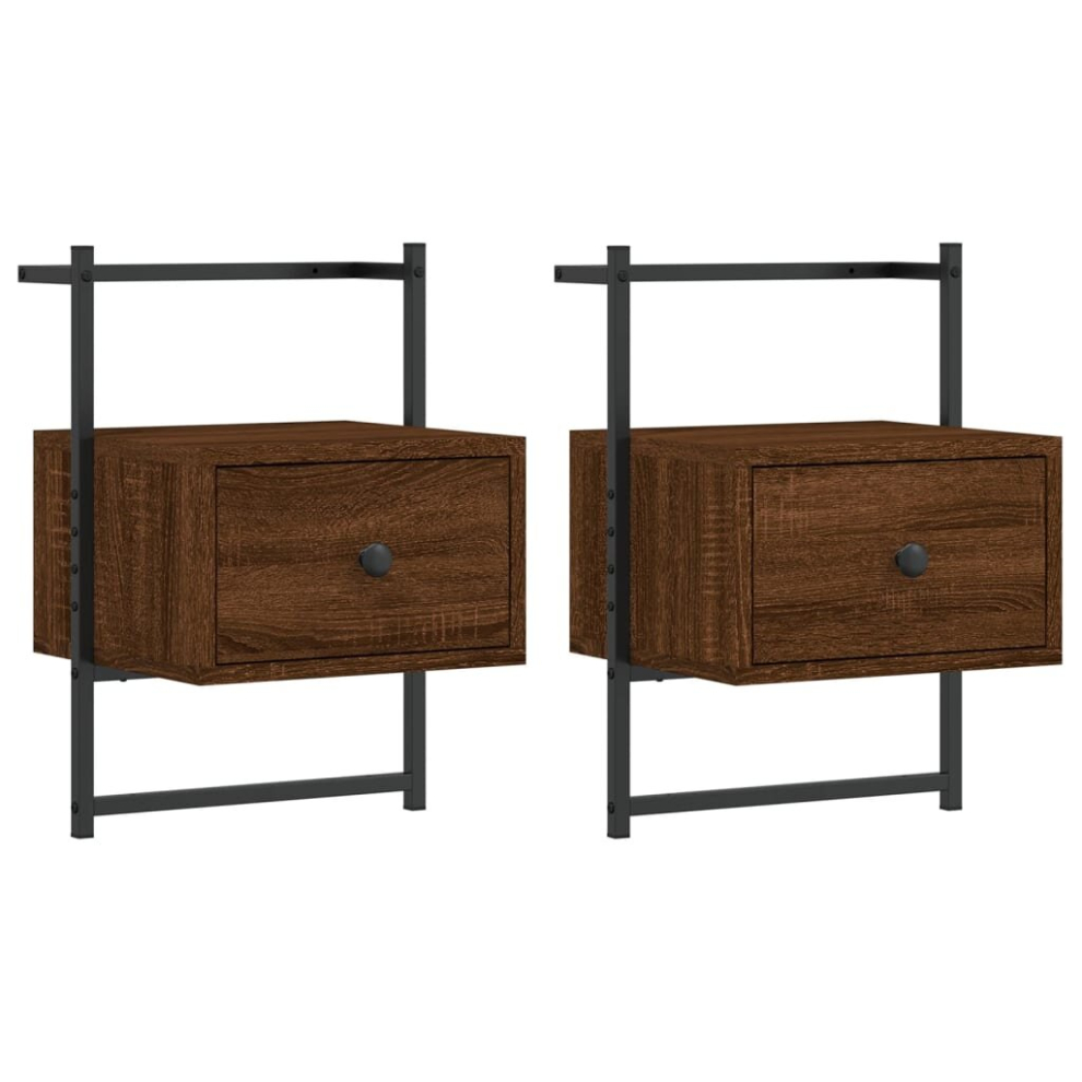 (brown oak, 2 pcs) vidaXL Bedside Cabinet Wall-mounted Floating Cabinet Black Engineered Wood