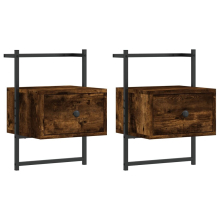 (smoked oak, 2 pcs) vidaXL Bedside Cabinets Wall-mounted Nightstand Bed Table Engineered Wood