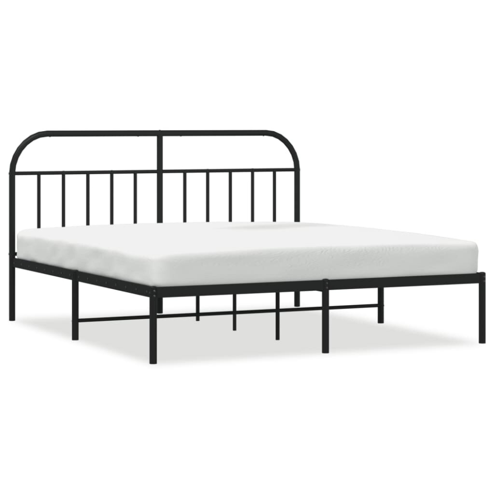 Vidaxl (Black, 183 X 213/With Headboard) Metal Bed Frame Bedroom Bed Base Bedstead Metal Matress Foundation