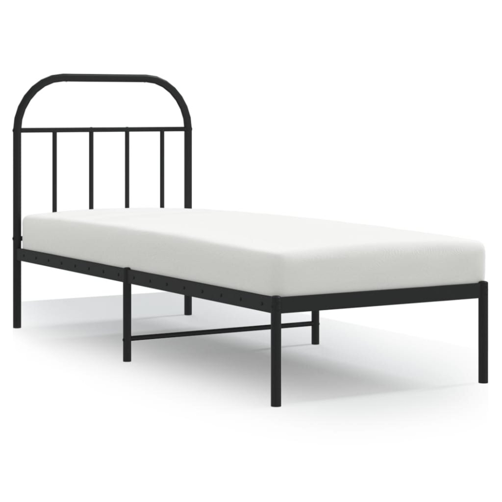 Vidaxl (Black, 75 X 190/With Headboard) Metal Bed Frame Bedroom Bed Base Bedstead Metal Matress Foundation