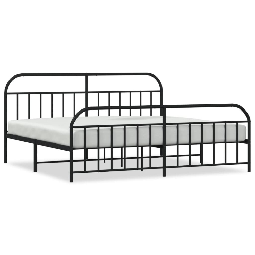 Vidaxl (Black, 193 X 203/With Headboard & Footboard) Metal Bed Frame Bedroom Bed Base Bedstead Metal Matress Foundation