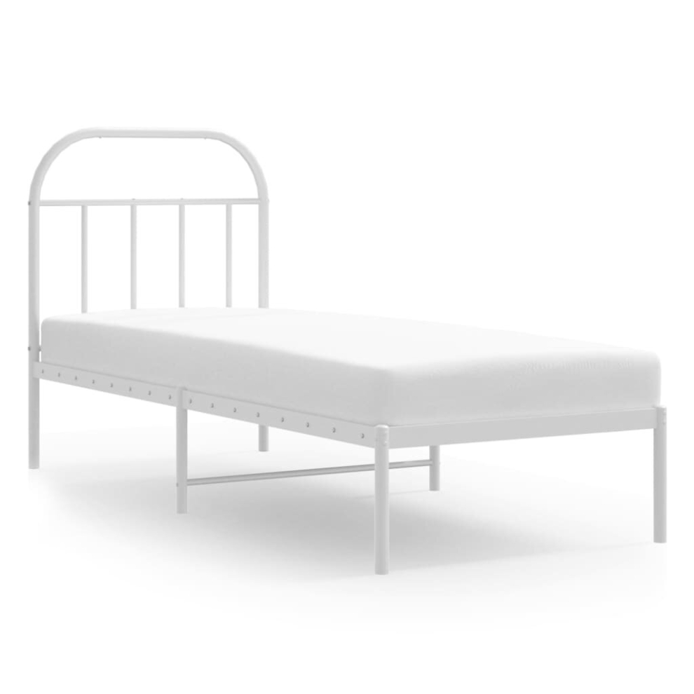 Vidaxl (White, 75 X 190/With Headboard) Metal Bed Frame Bedroom Bed Base Bedstead Metal Matress Foundation