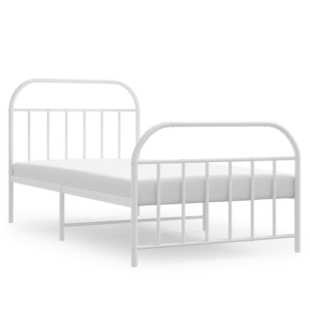 Vidaxl (White, 100 X 190/With Headboard & Footboard) Metal Bed Frame Bedroom Bed Base Bedstead Metal Matress Foundation