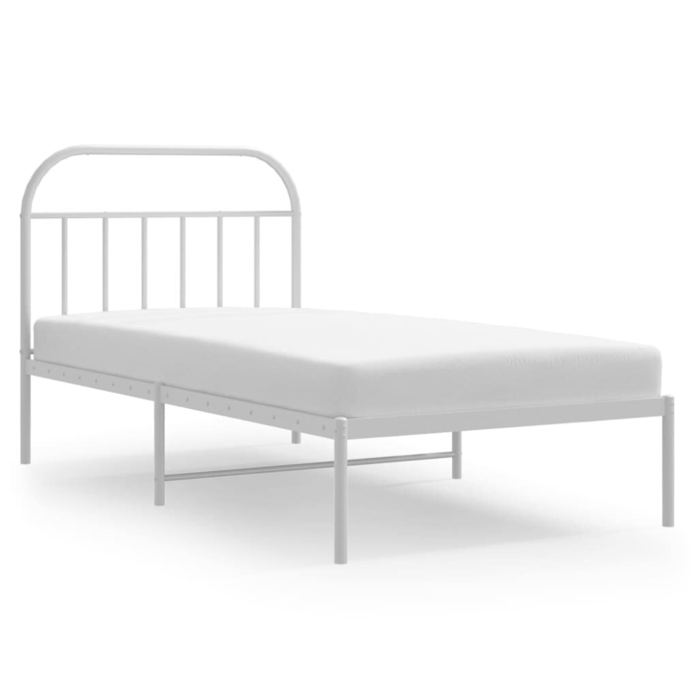 Vidaxl (White, 107 X 203/With Headboard) Metal Bed Frame Bedroom Bed Base Bedstead Metal Matress Foundation