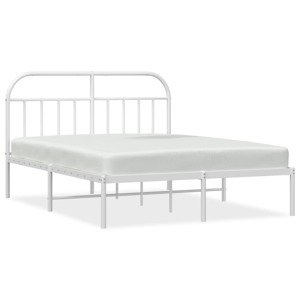 Vidaxl (White, 150 X 200/With Headboard) Metal Bed Frame Bedroom Bed Base Bedstead Metal Matress Foundation