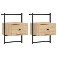 (sonoma oak, 2 pcs) vidaXL Bedside Cabinets Wall-mounted Nightstand Bed Table Engineered Wood