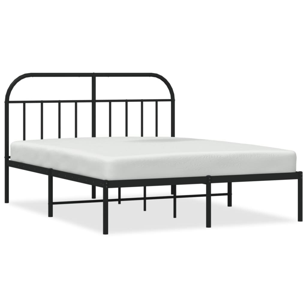 Vidaxl (Black, 150 X 200/With Headboard) Metal Bed Frame Bedroom Bed Base Bedstead Metal Matress Foundation