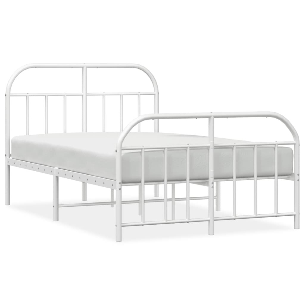 Vidaxl (White, 120 X 200/With Headboard & Footboard) Metal Bed Frame Bedroom Bed Base Bedstead Metal Matress Foundation