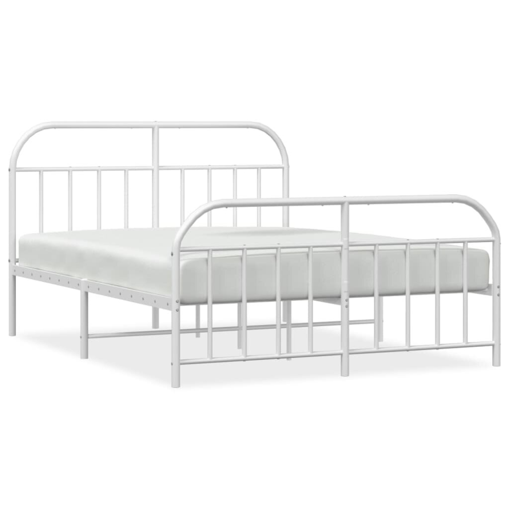 Vidaxl (White, 150 X 200/With Headboard & Footboard) Metal Bed Frame Bedroom Bed Base Bedstead Metal Matress Foundation