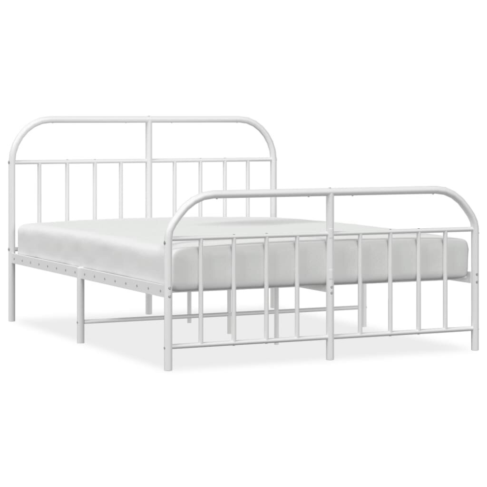 Vidaxl (White, 140 X 200/With Headboard & Footboard) Metal Bed Frame Bedroom Bed Base Bedstead Metal Matress Foundation