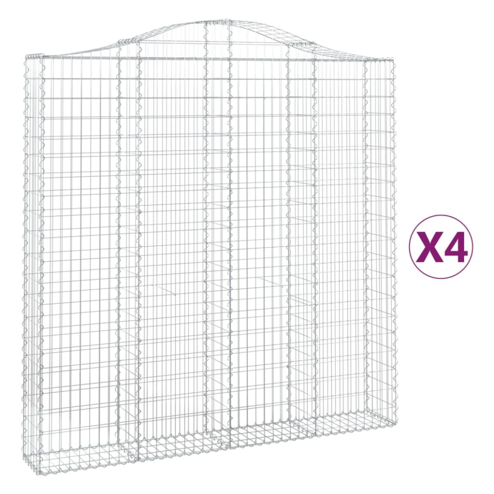 Vidaxl (200 X 30 X 200/220 Cm/ 4 Pcs) Arched Gabion Basket Stone Basket Gabion Retaining Wall Galvanised Iron