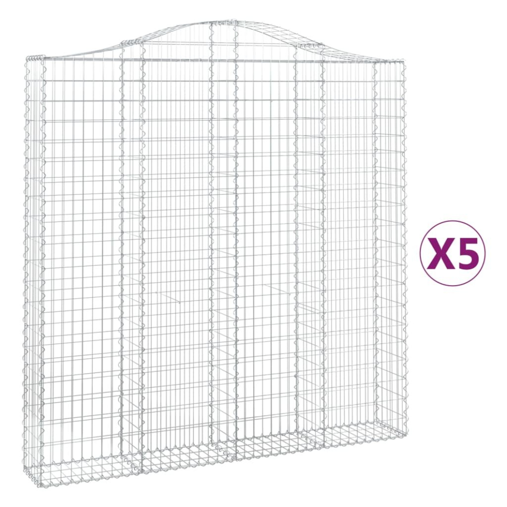 Vidaxl (200 X 30 X 200/220 Cm/ 5 Pcs) Arched Gabion Basket Stone Basket Gabion Retaining Wall Galvanised Iron