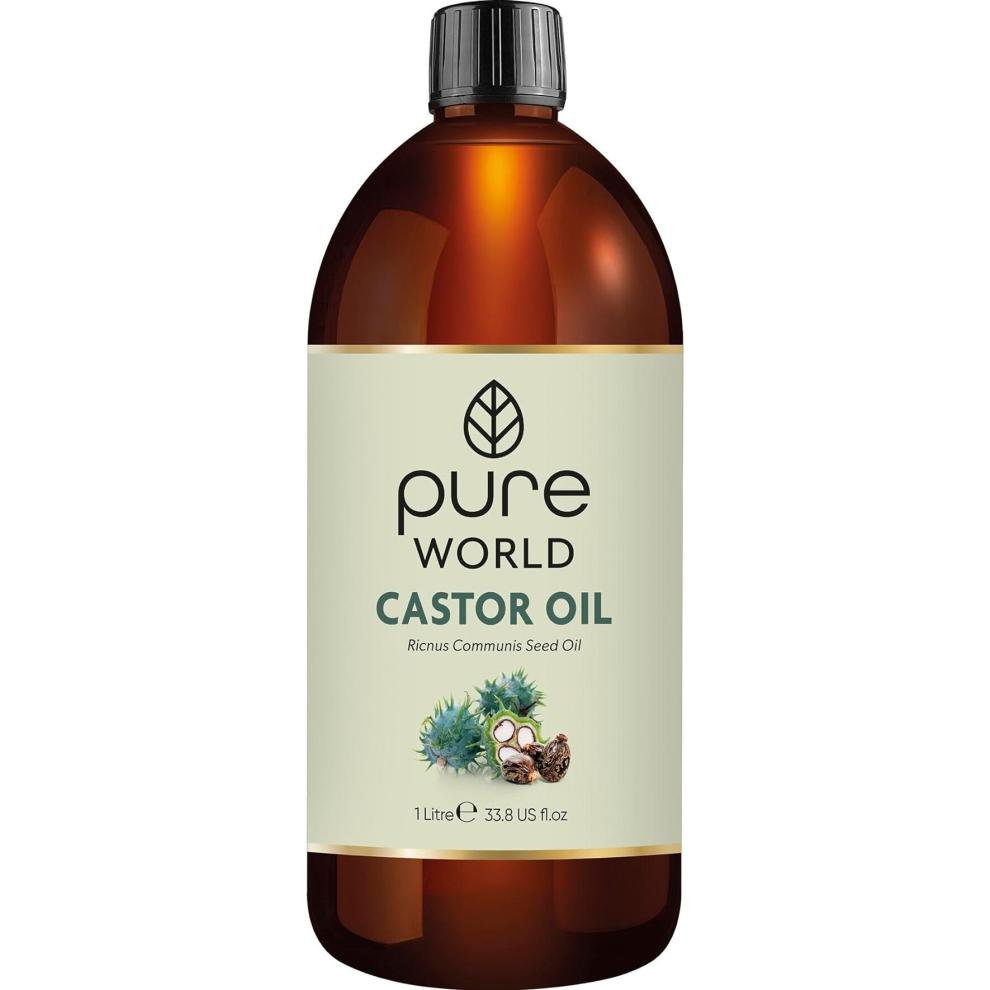 Pure World Natural Castor Oil 1 Litre (1000ml). Cold, First & Fresh Pressed 100% Pure and Undiluted Hexane Free For Eyebrows, Nails, Beard, Hair