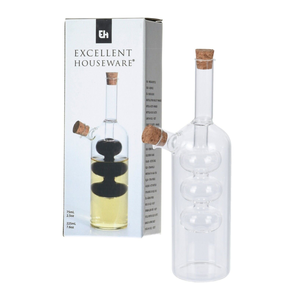 Olive Oil Bottle Pourer Glass Vinegar Drizzler Dispenser Cork Lid 2in1