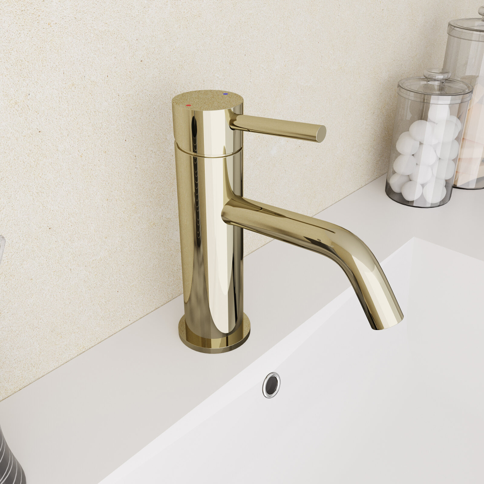 Modern Deck Mounted Gloss Round Single Lever Basin Mono Mixer Tap Gold