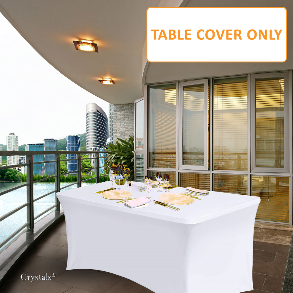 (WHITE) 6FT Elastic Spandex Table Cover for Standard Folding Tables Party Buffet Cloth