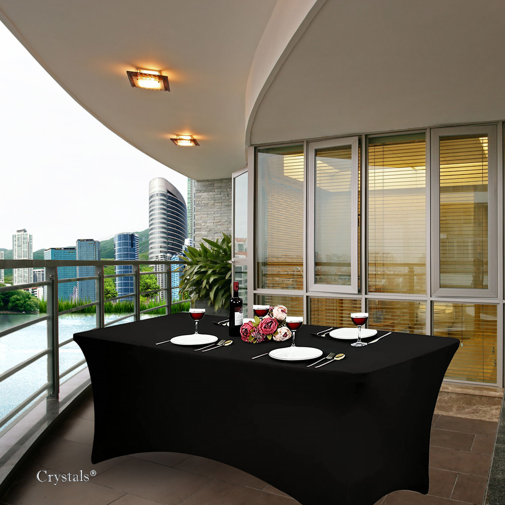 (BLACK) 6FT Elastic Spandex Table Cover for Standard Folding Tables Party Buffet Cloth