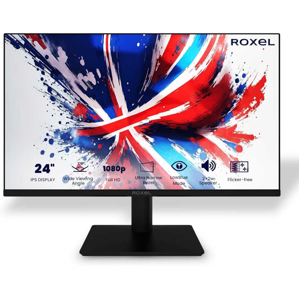 Roxel 24Inch IPS ELED Monitor, Borderless, FULL HD 1080P, 75Hz, 99% sRGB, 5ms RT