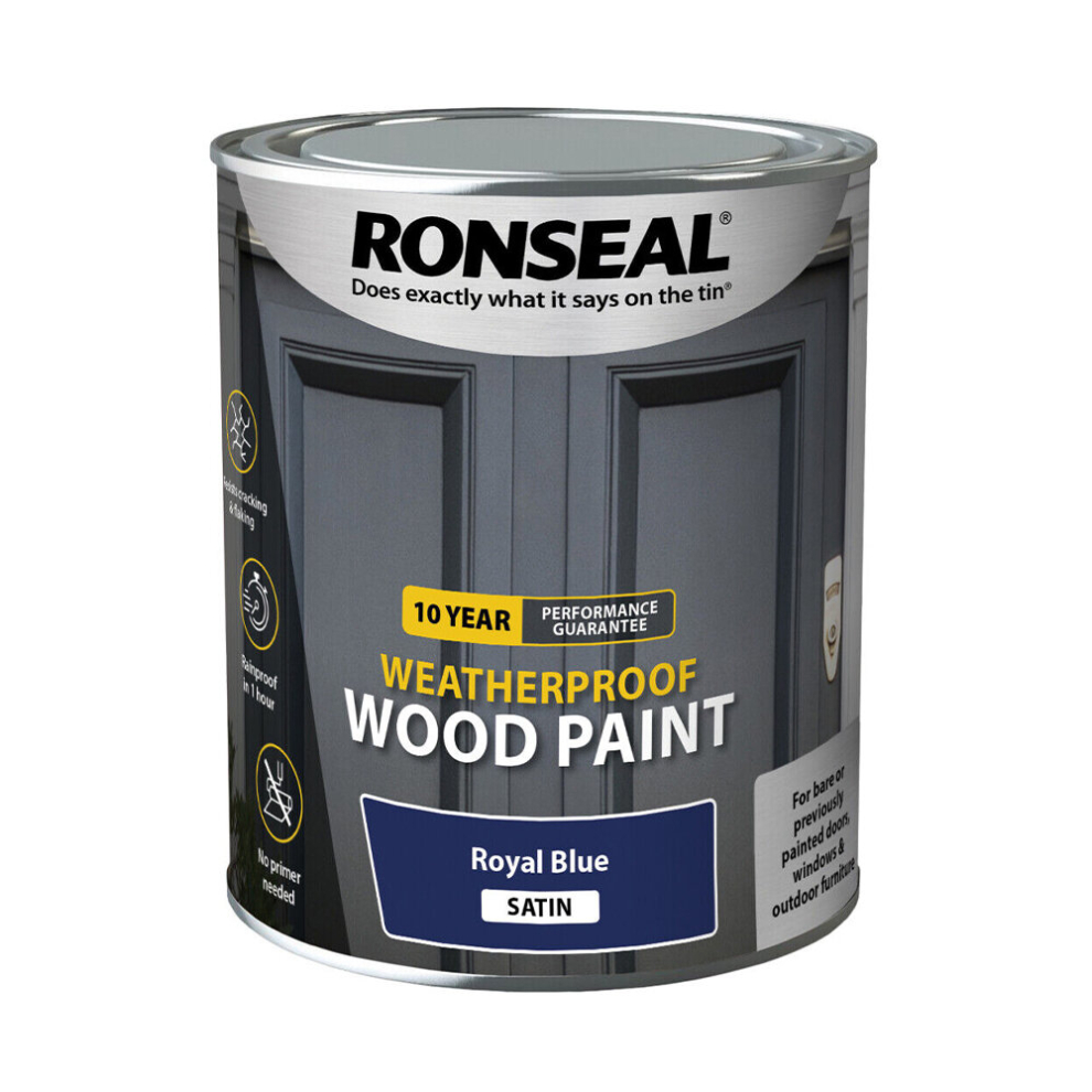 Ronseal 10YR Weatherproof Wood Paint Royal Blue Satin - 750ml