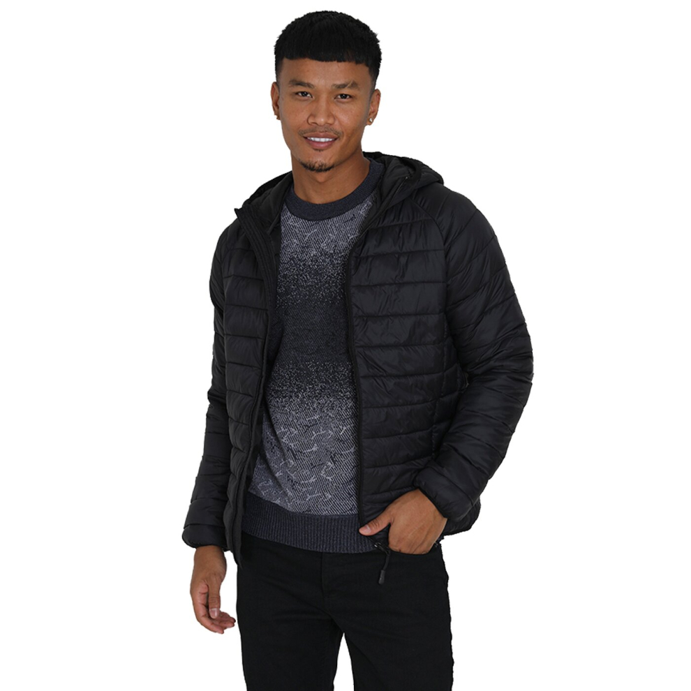 (Black, S) Mens Jacket Winter Warm Puffer Bubble Down Coat