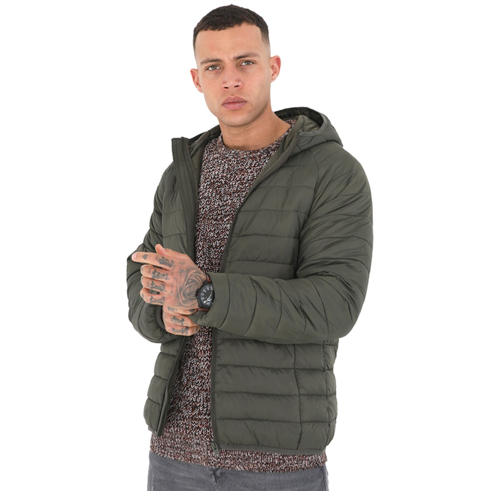 (Dark Khaki, S) Mens Jacket Winter Warm Puffer Bubble Down Coat