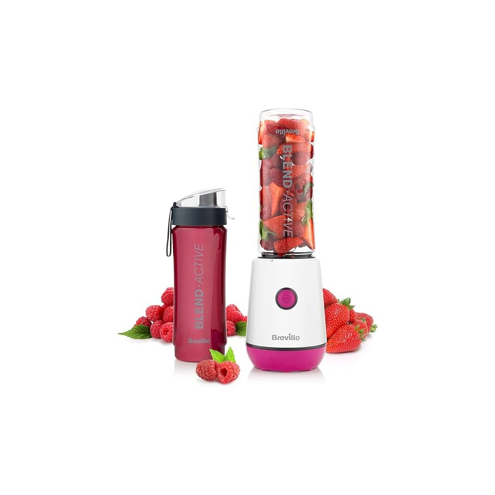 Breville Blend Active Personal Blender & Smoothie Maker | 350W | 2 Portable Blend Active Bottles (600ml) | Leak Proof Lids | White & Pink [VBL248]