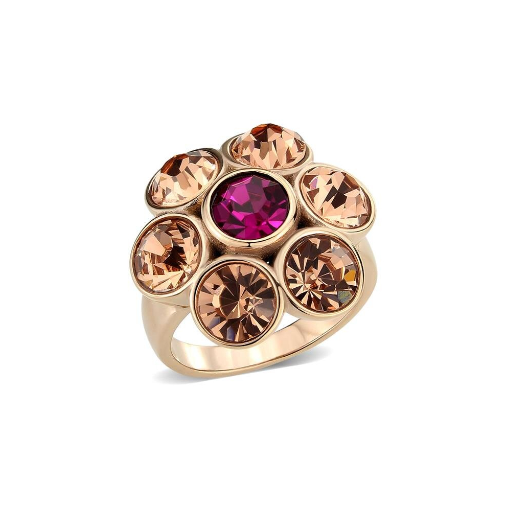 IP Rose Gold Ion Plating Stainless Steel Ring with Top Grade Crystal, Multi Color - Size 5-image-OPC-PCPBQZN-NEW