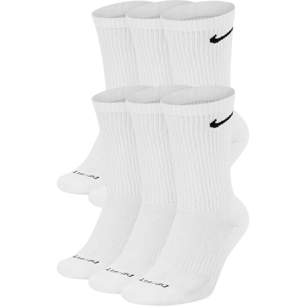 (White, UK-5-8 / EU-38-42 / M) Nike Everyday Cushioned Dri-Fit 6 Pairs Crew Socks