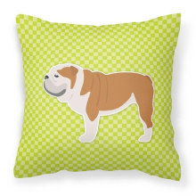 English Bulldog Checkerboard Green Fabric Decorative Pillow
