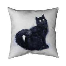 26 x 26 in. Furry Black Watercolor Cat-Double Sided Print Indoor Pillow