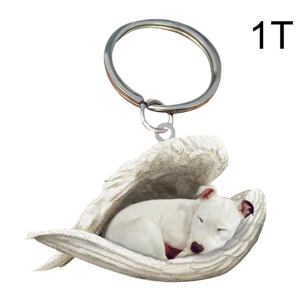 ( Staffie) Hanging Ornament Keychain Cute Sleeping Angel Dog Wing Pendant Dog Gift Ca White