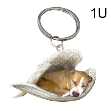 (Stafford shire Bull Terr) Hanging Ornament Keychain Cute Sleeping Angel Dog Wing Pendant Dog Gift Ca