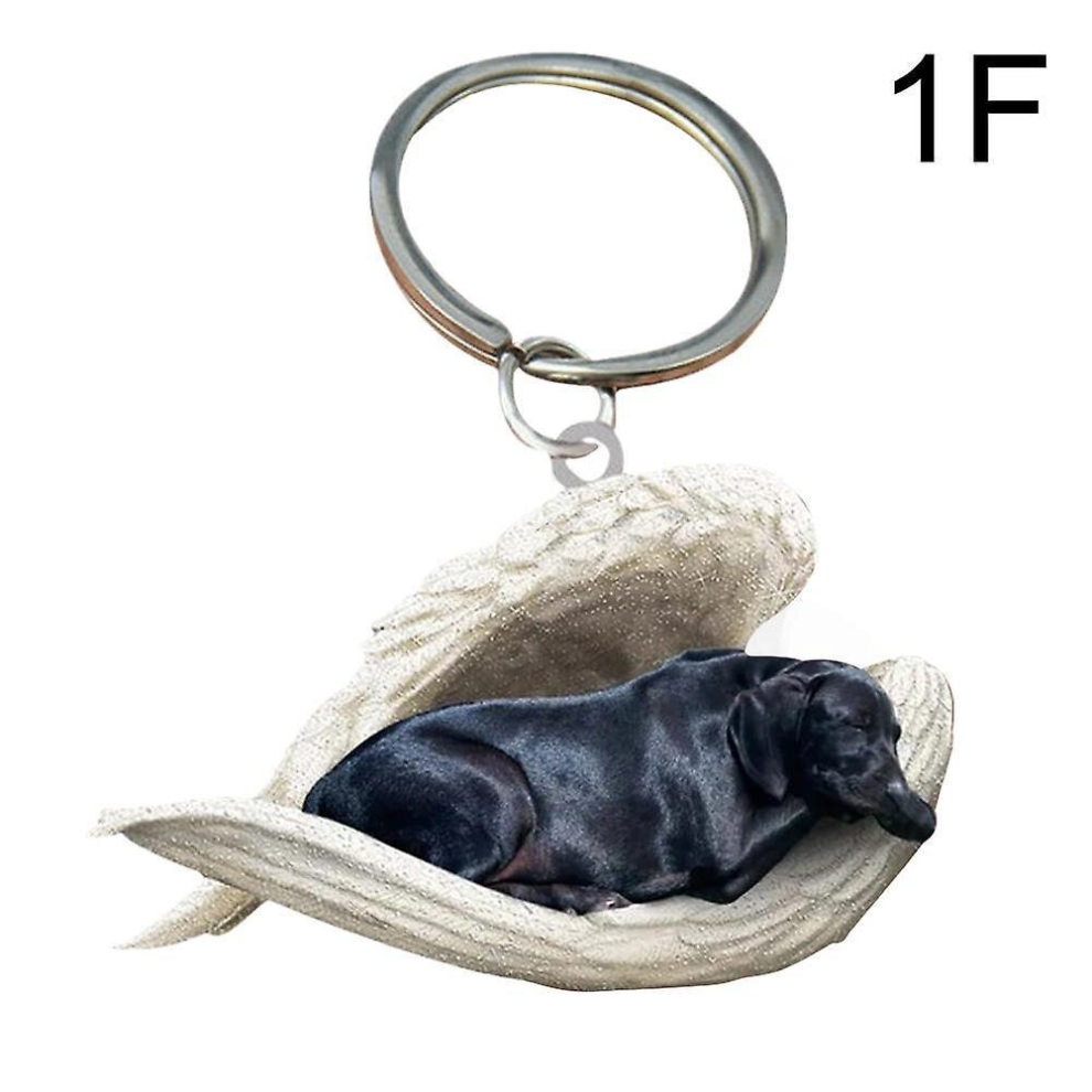 ( Labrador) Hanging Ornament Keychain Cute Sleeping Angel Dog Wing Pendant Dog Gift Ca Black