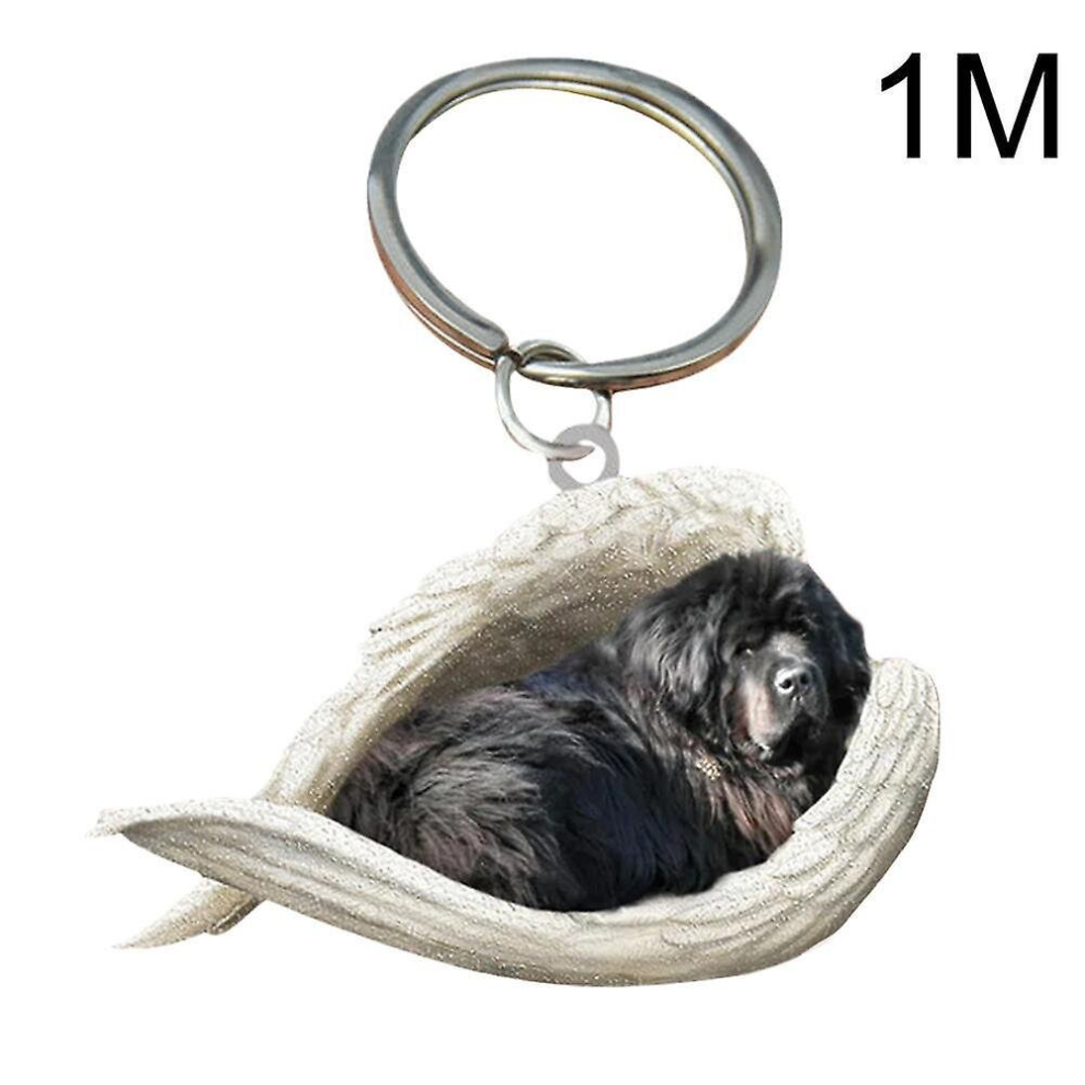 (New foundland dog) Hanging Ornament Keychain Cute Sleeping Angel Dog Wing Pendant Dog Gift Ca
